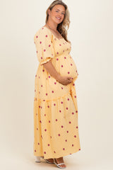 Yellow Floral Smocked Puff Sleeve Plus Maternity Maxi Dress