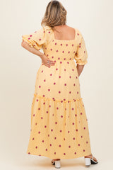 Yellow Floral Smocked Puff Sleeve Plus Maternity Maxi Dress