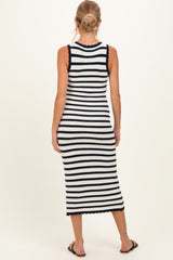 Navy Striped Crochet Knit Maternity Midi Dress