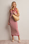 Red Striped Crochet Knit Midi Dress