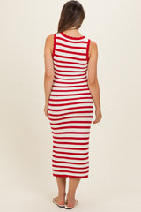 Red Striped Crochet Knit Maternity Midi Dress
