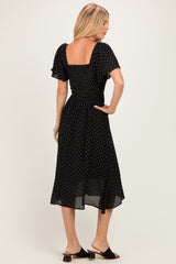 Black Polka Dot Smocked Midi Dress