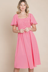 Red Gingham Smocked Maternity Midi Dress