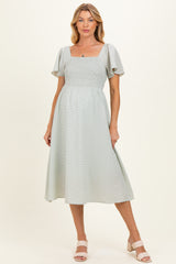 Light Sage Gingham Smocked Maternity Midi Dress