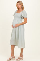 Light Sage Gingham Smocked Maternity Midi Dress
