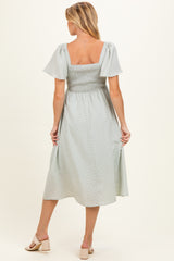 Light Sage Gingham Smocked Maternity Midi Dress