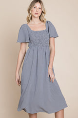 Navy Gingham Smocked Midi Dress