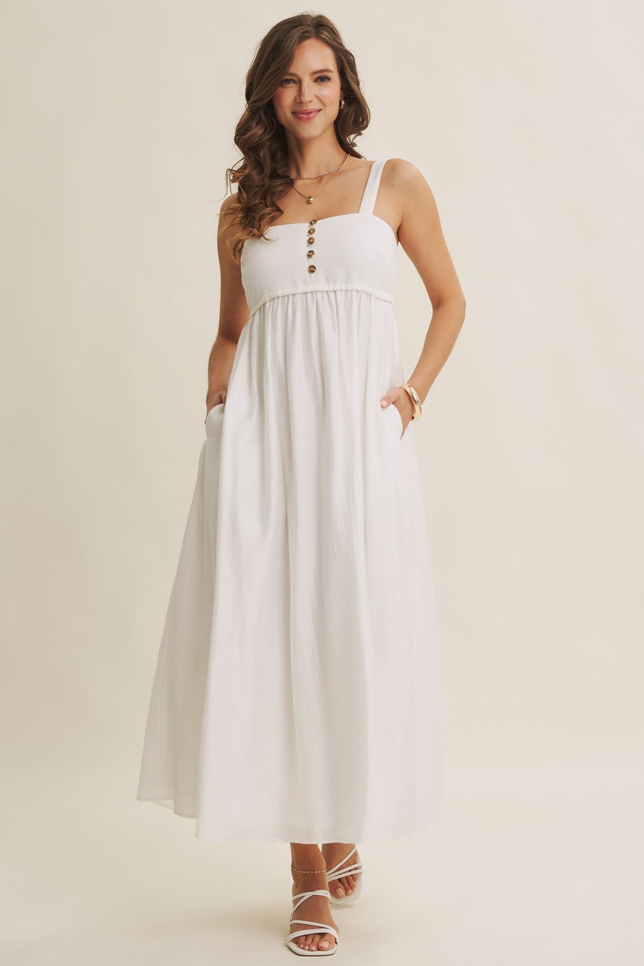 Ivory Coastal Square Neck Empire Waist Tie Maternity Maxi Dress