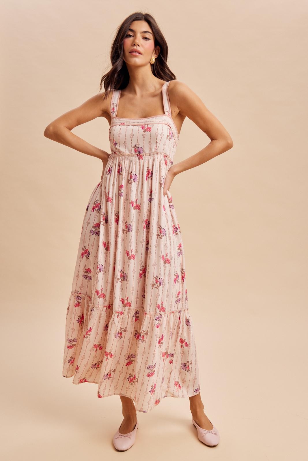 Peach Multi Floral Sleeveless Maternity Maxi Dress