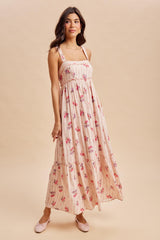 Peach Multi Floral Sleeveless Maxi Dress