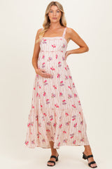 Peach Multi Floral Sleeveless Maternity Maxi Dress