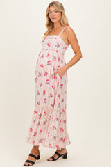 Peach Multi Floral Sleeveless Maternity Maxi Dress