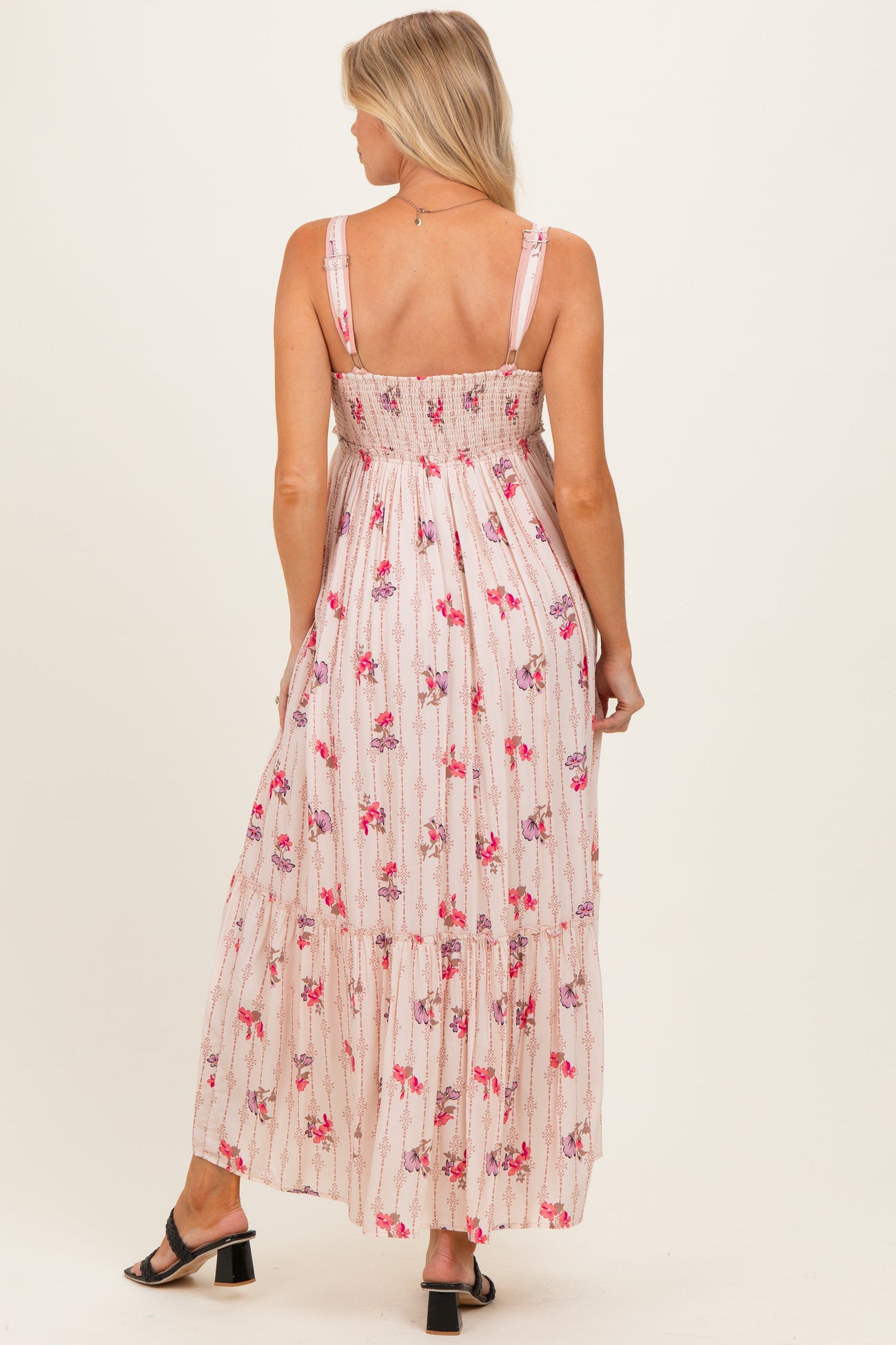 Peach Multi Floral Sleeveless Maternity Maxi Dress