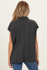 Black Pigment Dye Sleeveless Polo Oversized Maternity Top