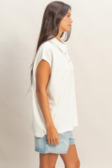 Ivory Pigment Dye Sleeveless Polo Oversized Top