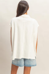 Ivory Pigment Dye Sleeveless Polo Oversized Top