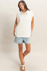 Ivory Pigment Dye Sleeveless Polo Oversized Top