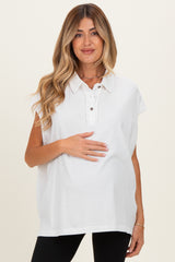 Ivory Pigment Dye Sleeveless Polo Oversized Maternity Top