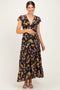 Black Multi Floral Chiffon V Neck Maternity Midi Dress