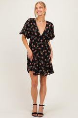 Black Floral Puff Sleeve Dress