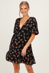 Black Floral Puff Sleeve Dress