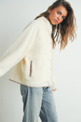Ivory Floral Trim Fleece Snap Button Jacket