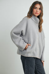 Grey Floral Trim Fleece Snap Button Jacket