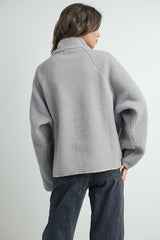 Grey Floral Trim Fleece Snap Button Jacket