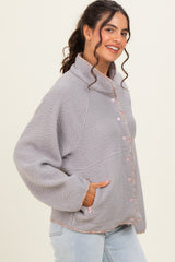 Grey Floral Trim Fleece Snap Button Jacket