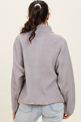 Grey Floral Trim Fleece Snap Button Jacket