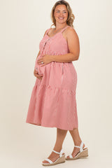 Red Striped Tiered Overall Maternity Plus Dress