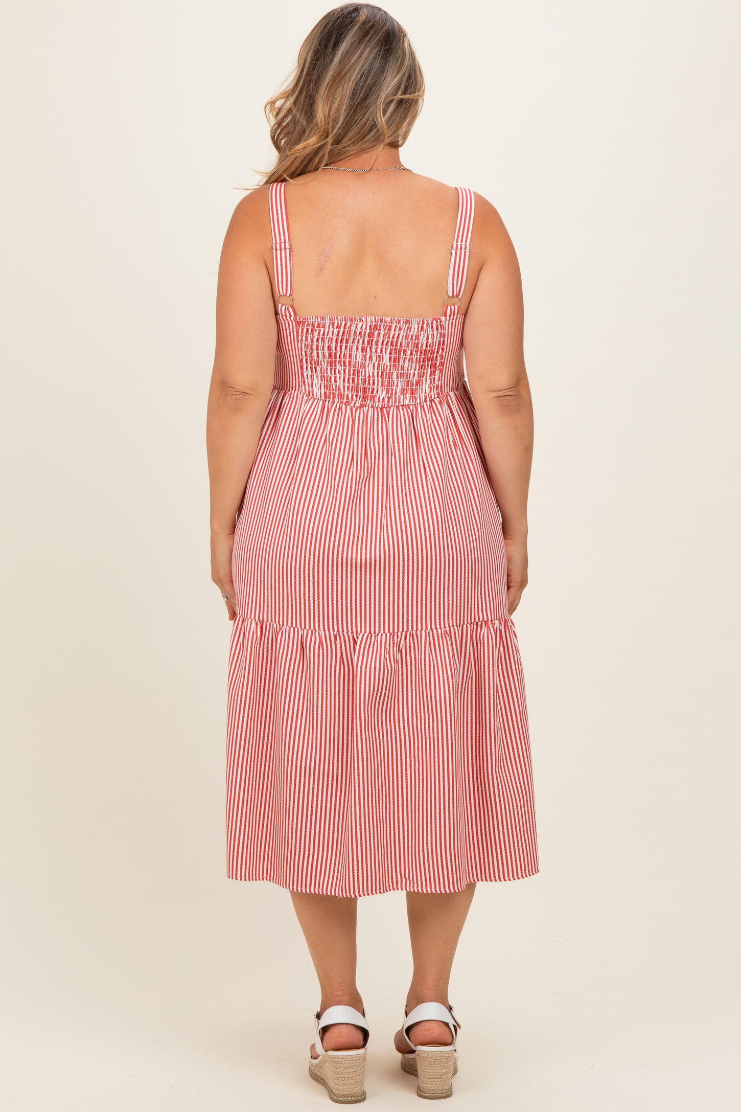 Red Striped Tiered Overall Maternity Plus Dress