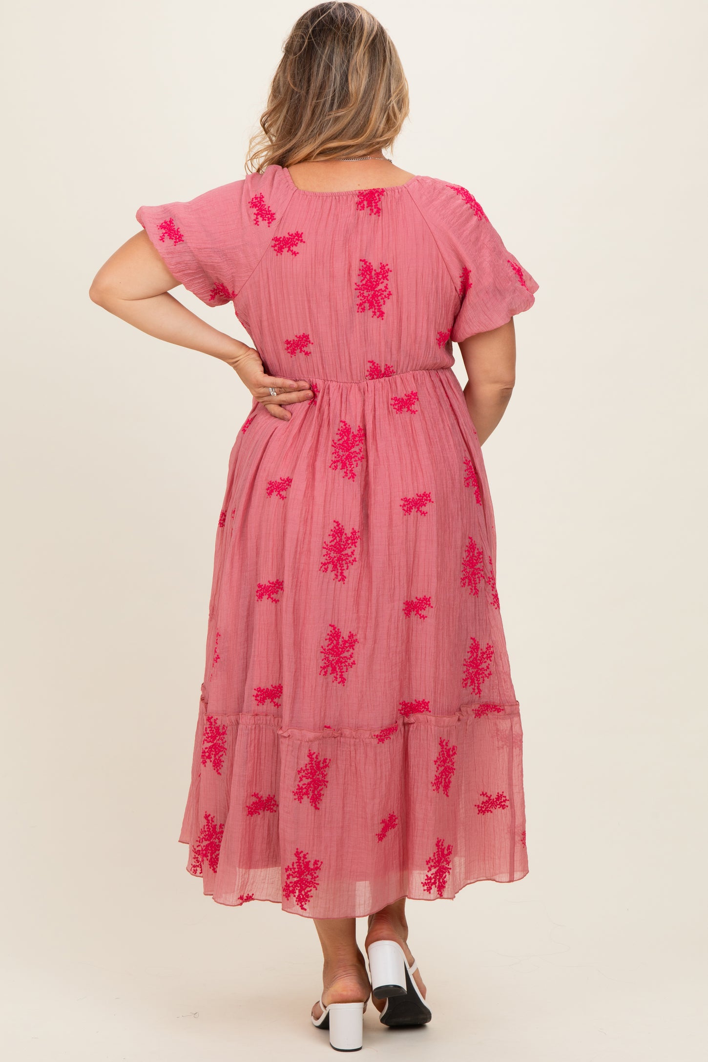 Dusty Mauve Floral Print Ruffle Hem Maternity Plus Midi Dress