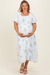 Ivory Floral Print Ruffle Hem Maternity Plus Midi Dress