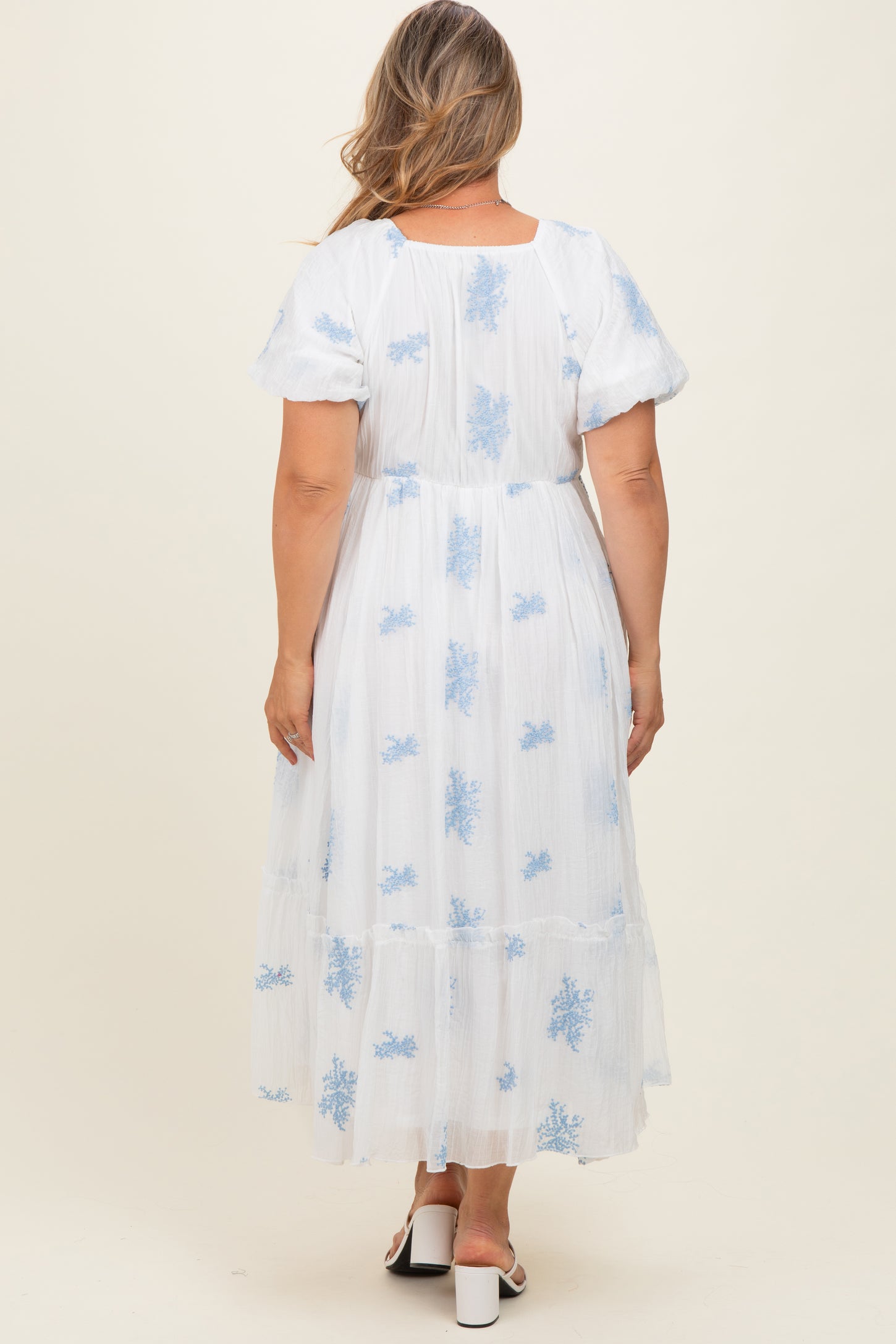 Ivory Floral Print Ruffle Hem Maternity Plus Midi Dress