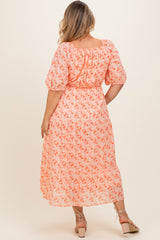 Red Floral V-Neck Tiered Maternity Plus Midi Dress