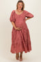 Mauve Floral Textured Tiered Midi Maternity Plus Dress