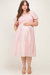 Blush Textured Woven Smocked Maternity Plus Maxi Dress