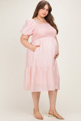 Blush Textured Woven Smocked Maternity Plus Maxi Dress