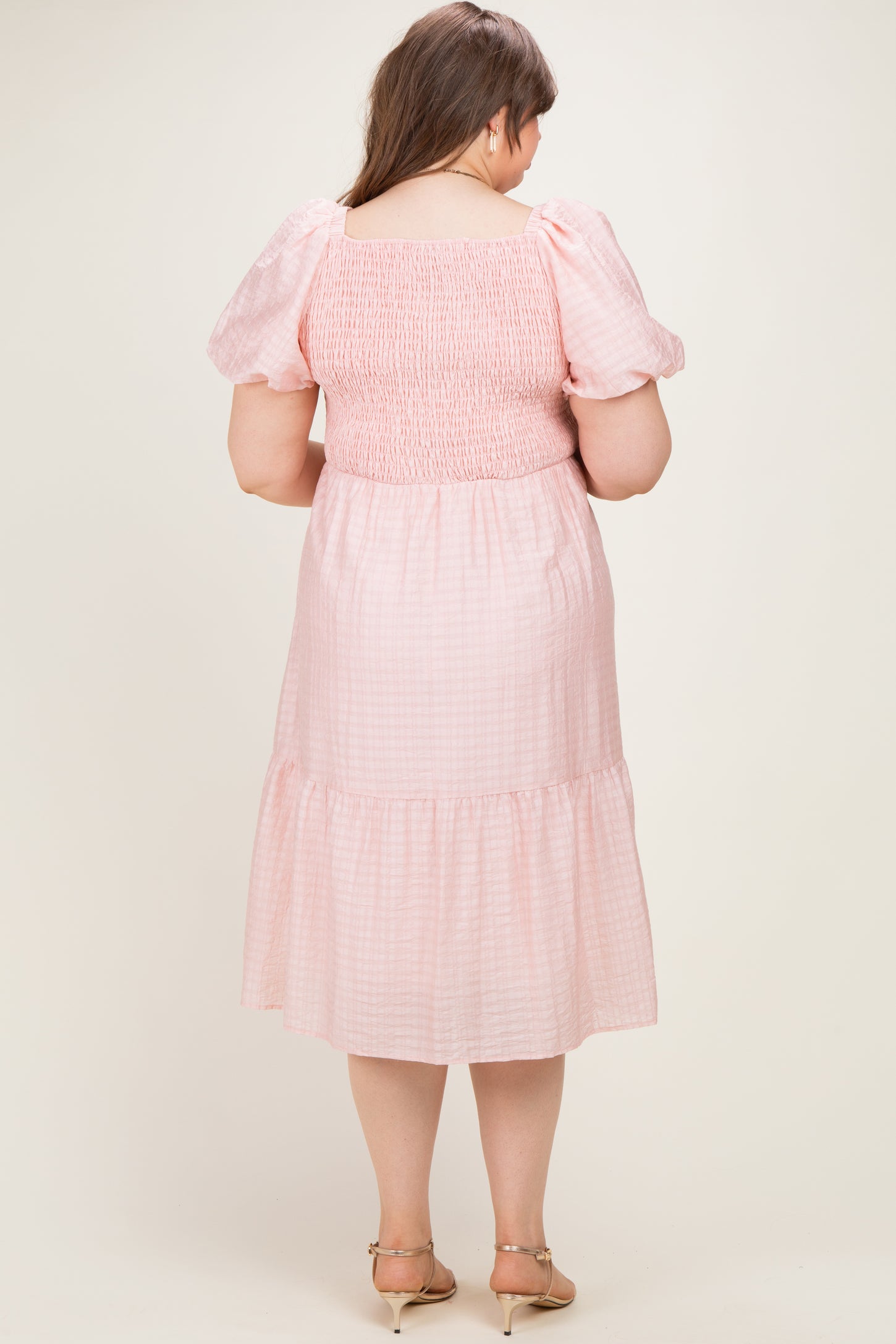 Blush Textured Woven Smocked Maternity Plus Maxi Dress