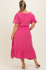 Pink Washed Gauze Smocked Maternity Plus Midi Dress