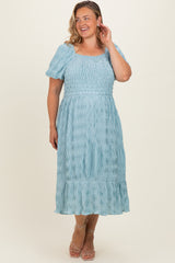 Dusty Blue Textured Woven Maternity Plus Maxi Dress