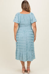 Dusty Blue Textured Woven Maternity Plus Maxi Dress
