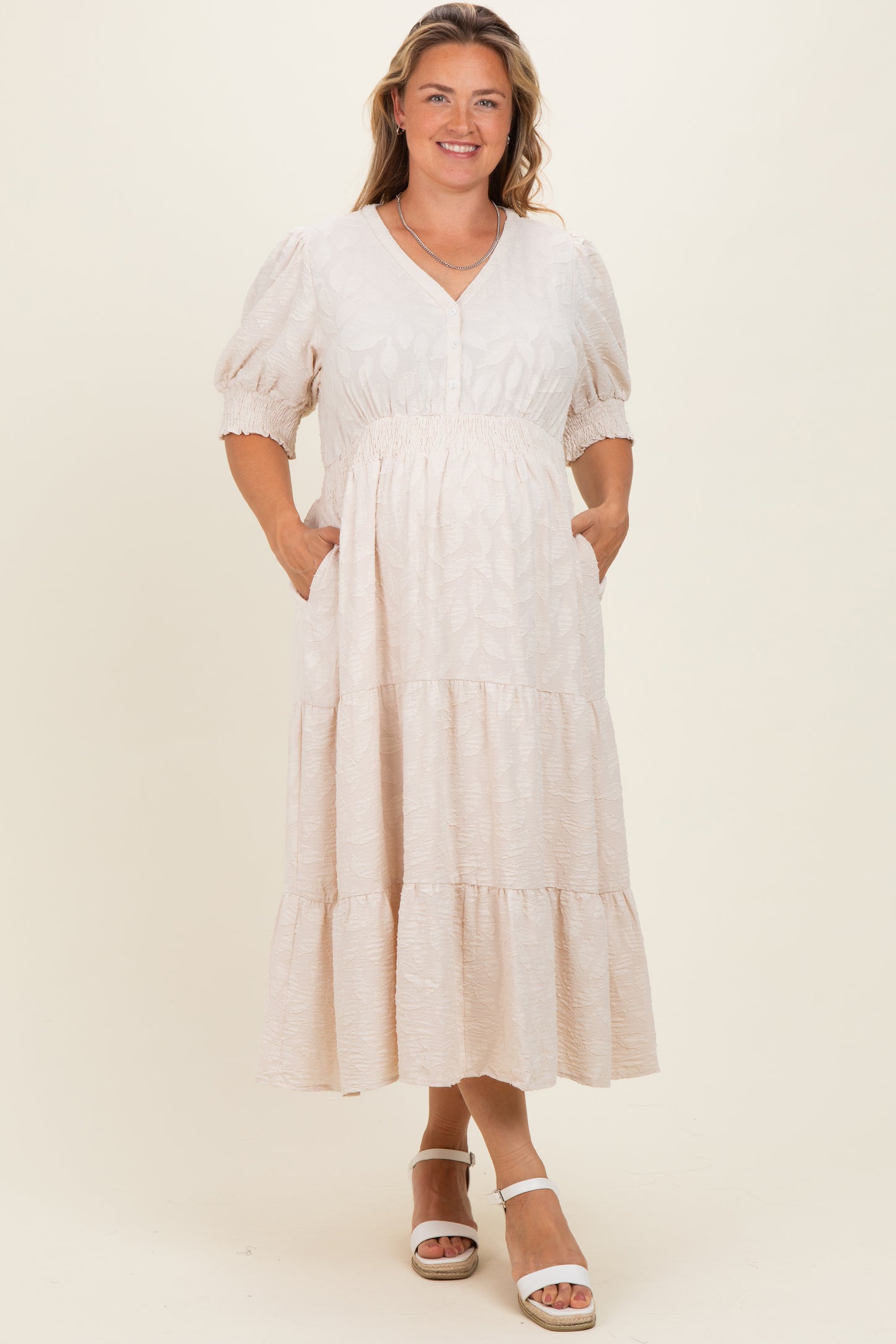 Cream Textured Knit Maternity Plus Maxi Dress