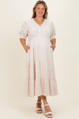 Cream Textured Knit Maternity Plus Maxi Dress