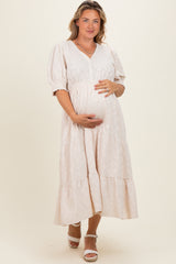 Cream Textured Knit Maternity Plus Maxi Dress
