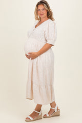 Cream Textured Knit Maternity Plus Maxi Dress