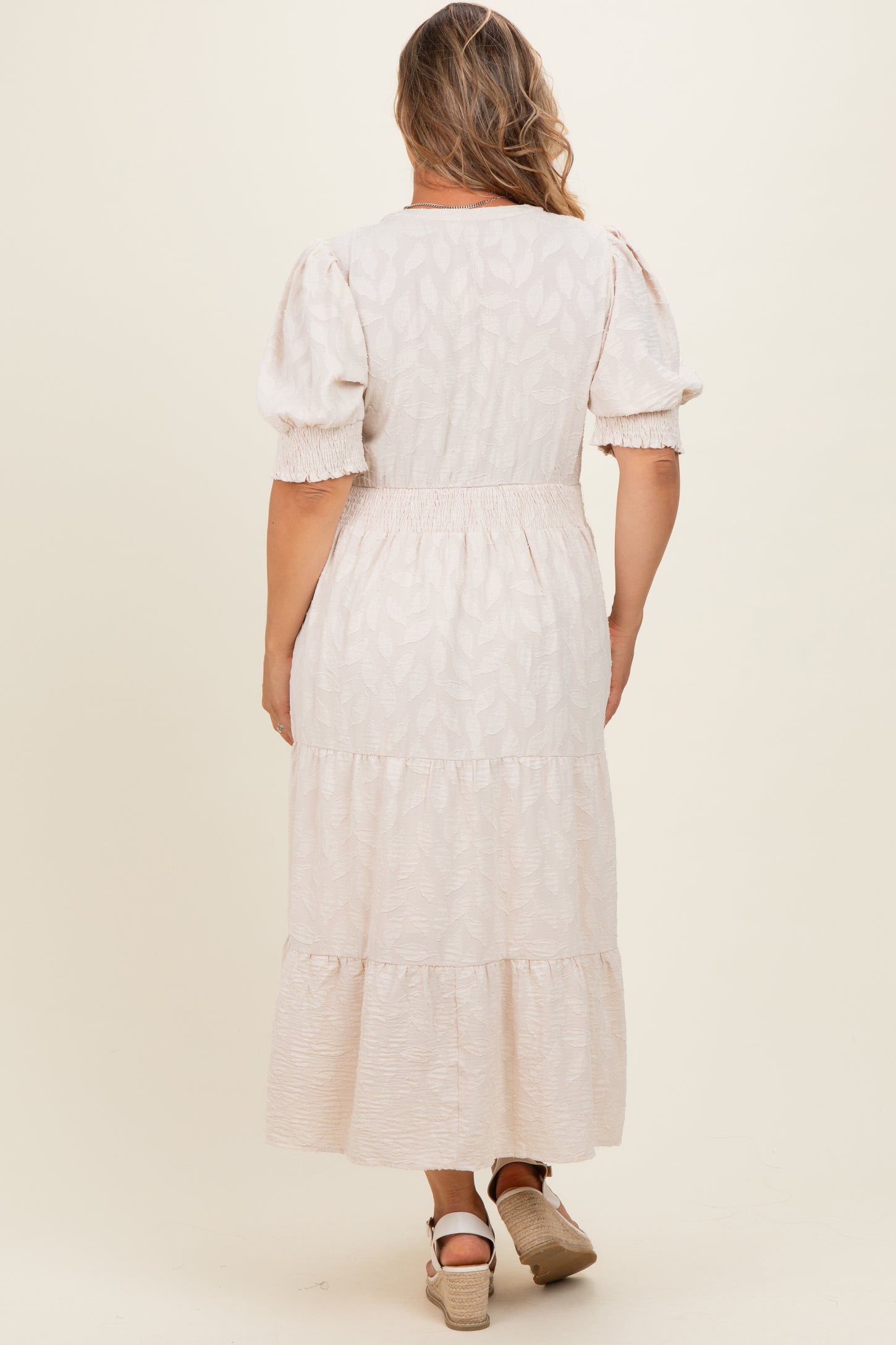 Cream Textured Knit Maternity Plus Maxi Dress