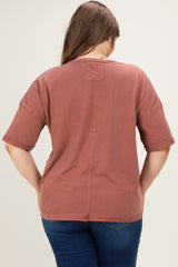 Terracotta Vintage Wash Exposed Seam Maternity Plus T-Shirt