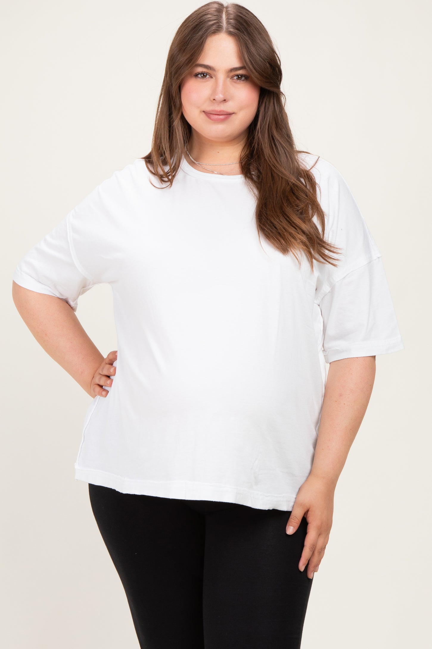 White Vintage Wash Exposed Seam Maternity Plus T-Shirt